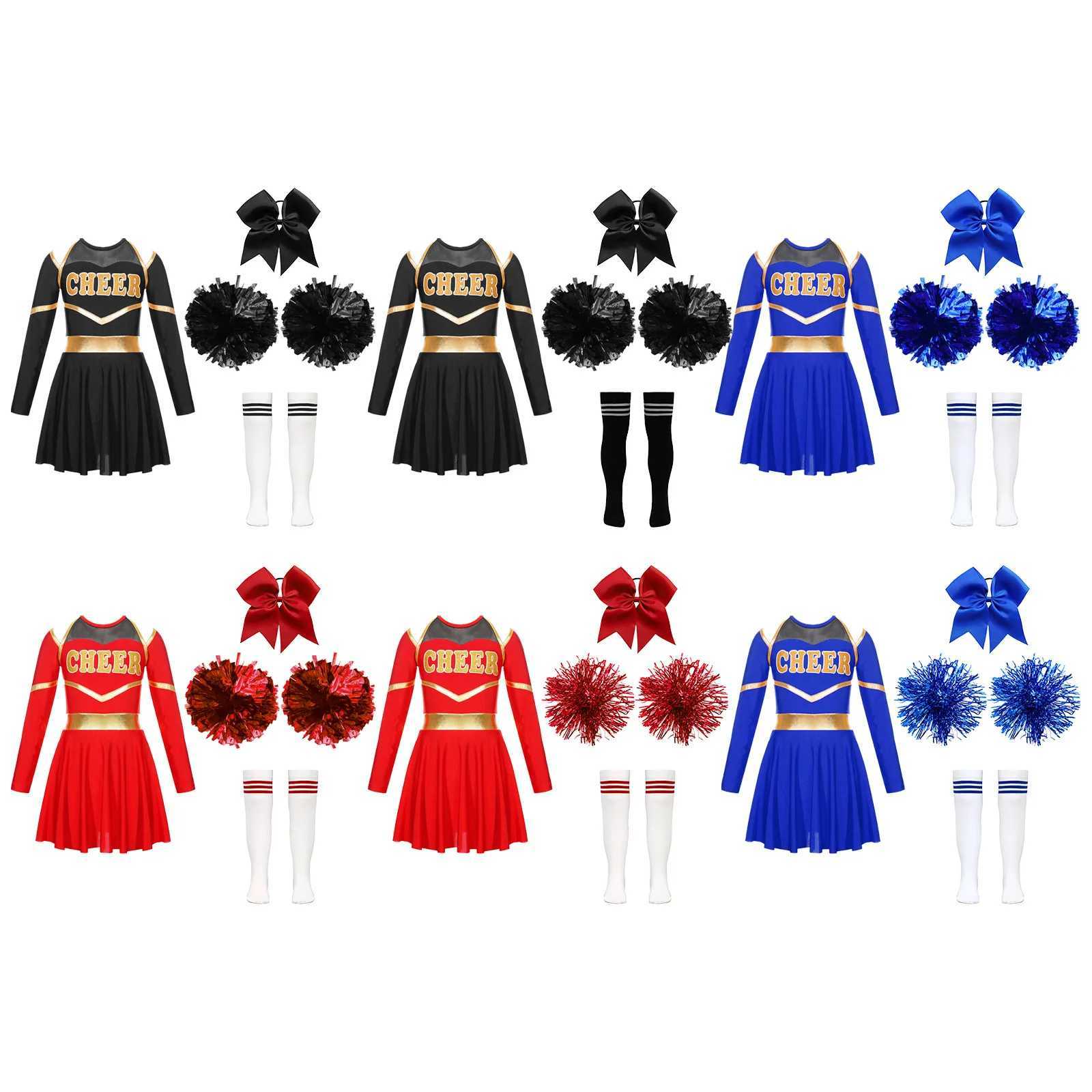 Kids Girls Cheerleading Uniform Dress With Flower Balls Sets Cheerleader Costumes Children Cheering Team Dance Outfits DancewearW250121