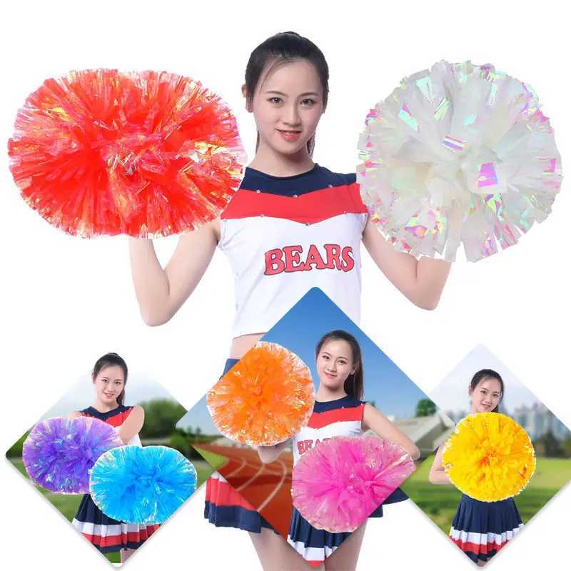 PC Plastic Handle Metallic Shine Streamer Pompoms Cheerleading Cheering Pom Ball Cheering Dance Decorator Club Sport SupplyW250121