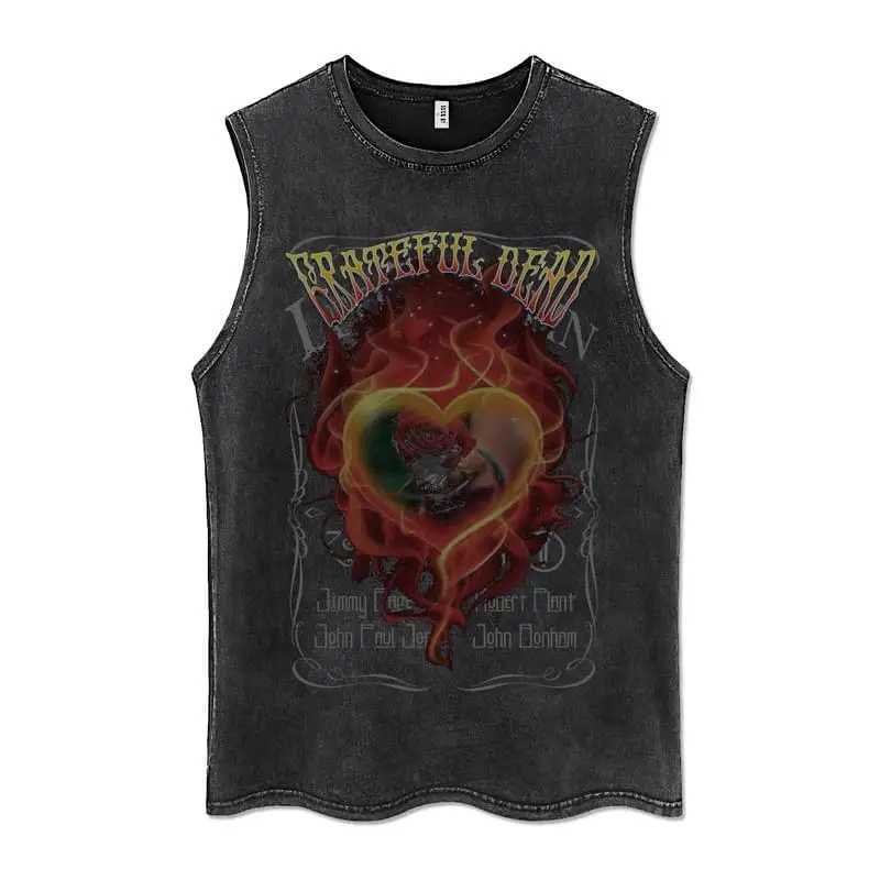 Summer Men Washed Vest Vintage T Shirt Gothic Tshirts Streetwear Punk T Shirts Unisex Sleeveless Vest Top Y2k Short Sleeve Shirt W250117