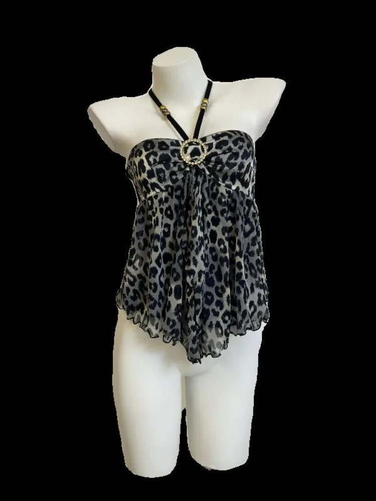 Women Clothing Summer Crop Tops Ropa Mujer Halter Backless TLoose Vest Sweet Korean Camis Korean Leopard Print Sexy Tanks 250116