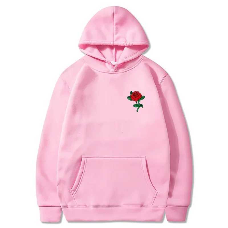 Autumn new hip-hop streetwear fashion hoodie rose print wool latte casual mens hoodie sportswear W250117