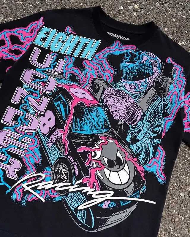Streetwear cyberpunk TShirt Y2K mens Harajuku hip-hop graffiti pattern oversized T-shirt cotton casual short sleeved top W250117