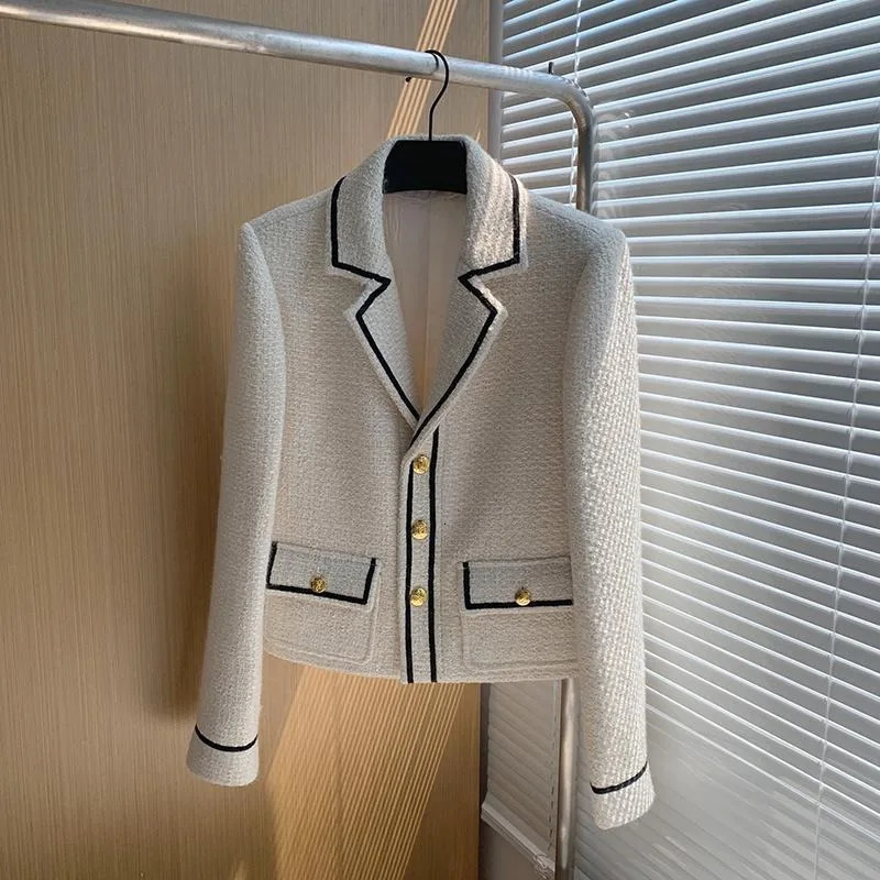 French Light y Celebrity Temperament Black and White Lapel Foreign Tweed Jacket Female Personality Advanced 250122