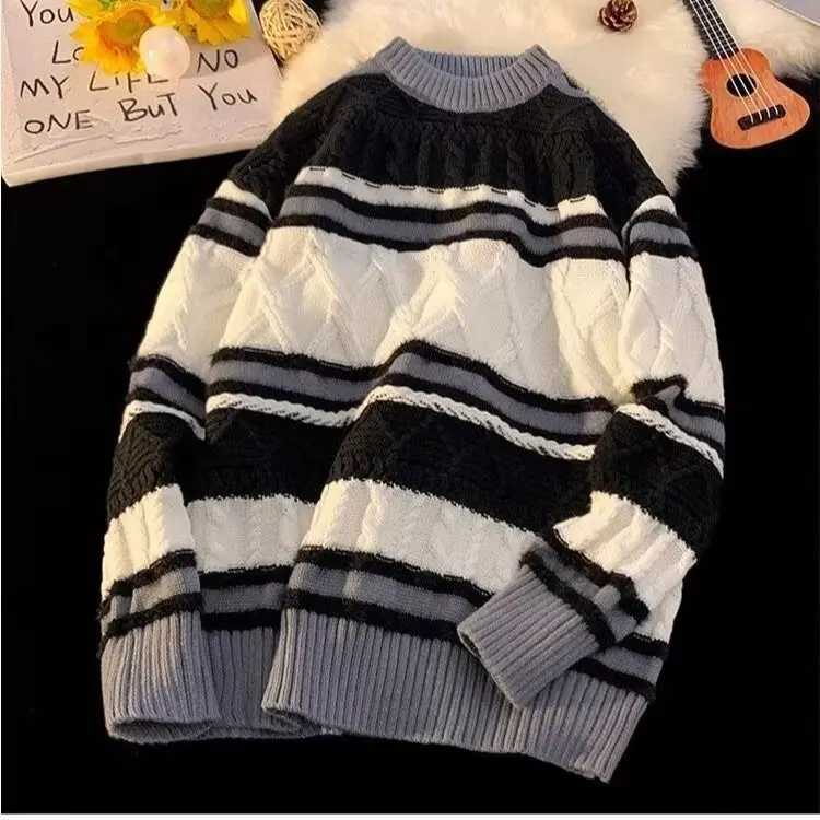 American winter new men and women trendy personalized round neck sweater for couples loose retro casual knit sweater top y2k W250117