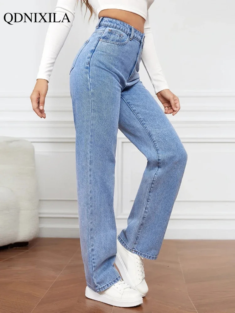 Spring Autumn Womens Jeans High Waist Washed Fashion Straight Trousers Korean Casual Streetwear Denim Pant for Women 250122