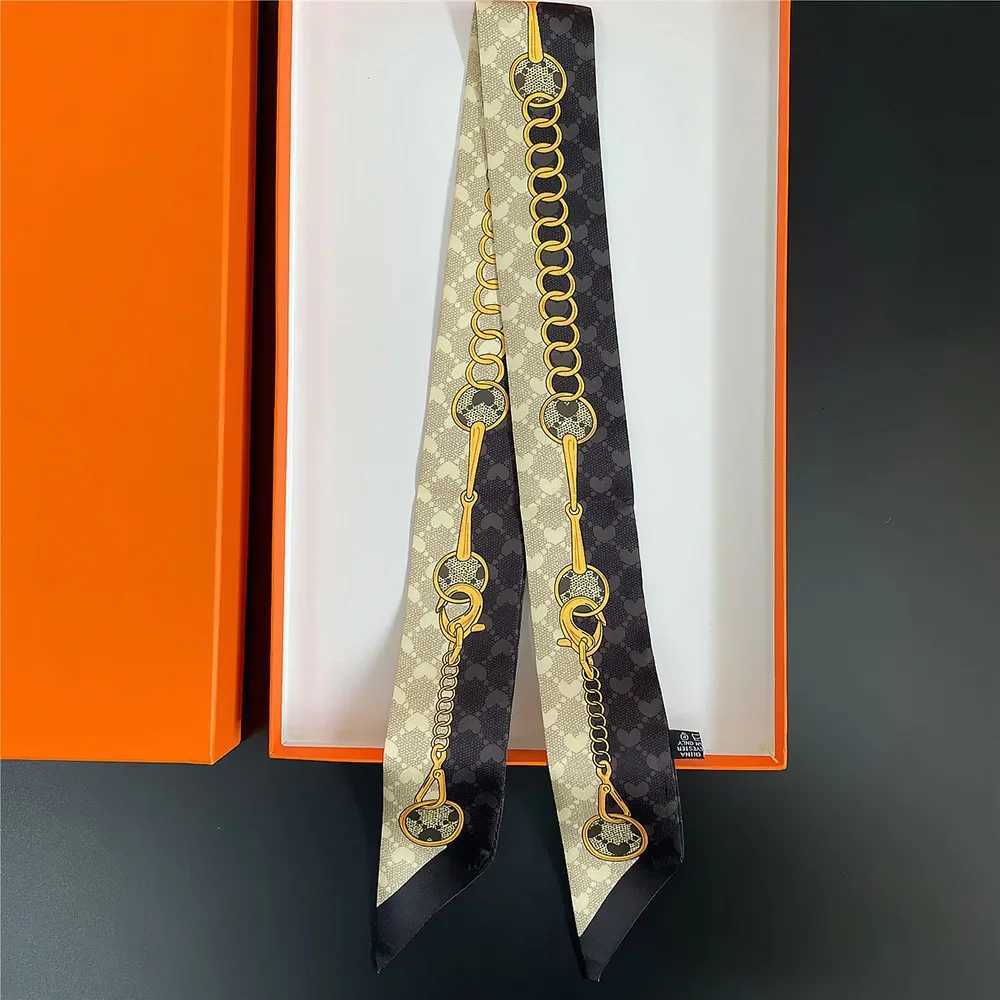 2024 New Luxury Polyester Silk Scarf Chain Printing Womens All Seasons Decorative Thin Scarf Headband 90*5cm W250118