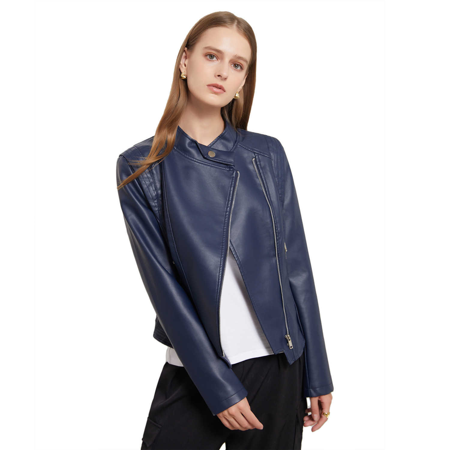 New Pu Lapel Womens Slim Fit Leather Jacket Womens Spring Autumn Thin Long Sleeved Jacket Short Womens Jacket Womens Leather Womens Jacket 241209