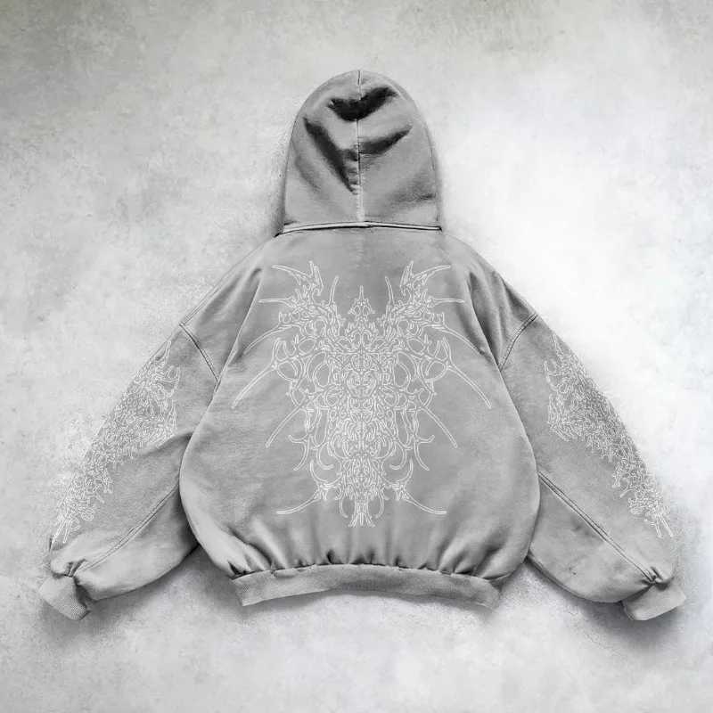 Harajuku personalized geometric print design oversized graphic hoodie fashion street Y2K casual couple sweater W250117