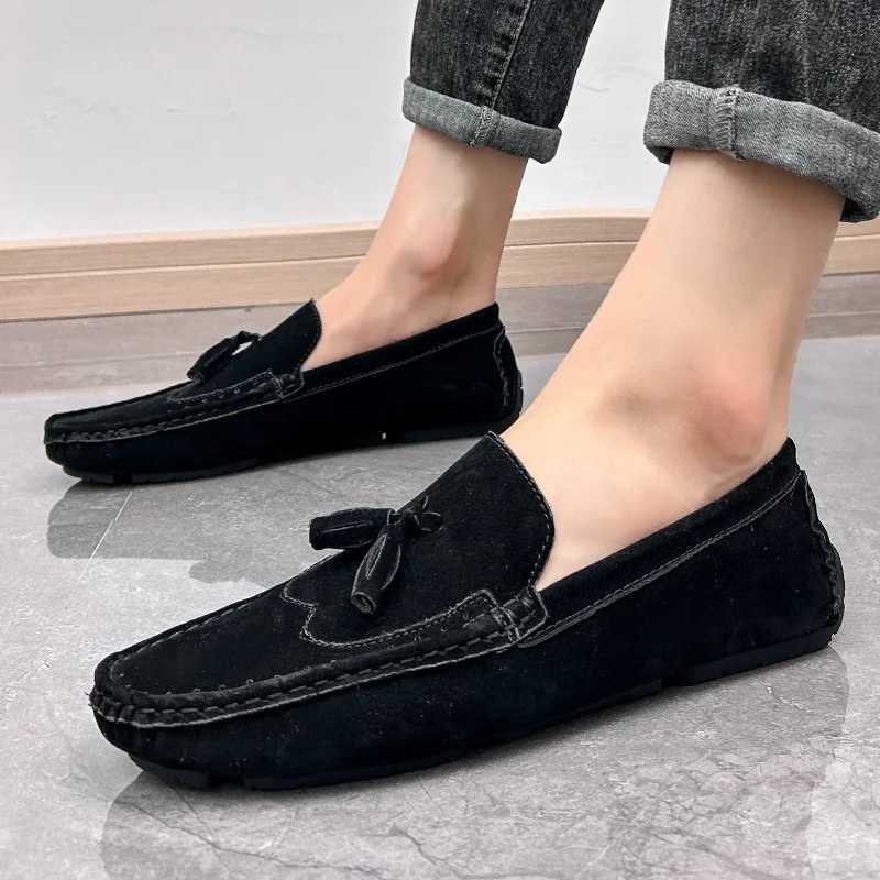 Suede Leather Flat Loafer For Men Fi Slip- Dress Driving Shoes Casual Boat Shoes Big Size Zapatos De HombreXJ250118