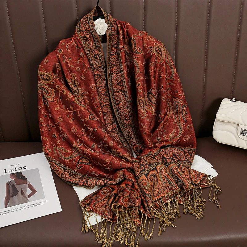 Tassel Blanket Paisley Jacquard Pashmina Fashion Shawl Wrap Cashmere Scarf Women Neckerchief Poncho Hijab Stoles 2025 250120