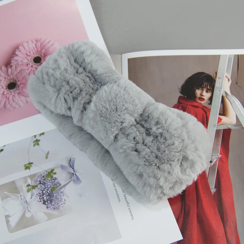 Women Headband Winter Autumn Elastic Real Rex Rabbit Fur Neck Scarf For Girls Hair Band Ladies Fashion n 250118