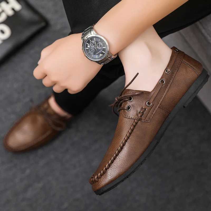 Shoes Men New Leather Loafers Comfortable High Quality Boat Shoes with Soft Bottom Lace Up Driving Shoes Elegant Man Dress ShoesXJ250118