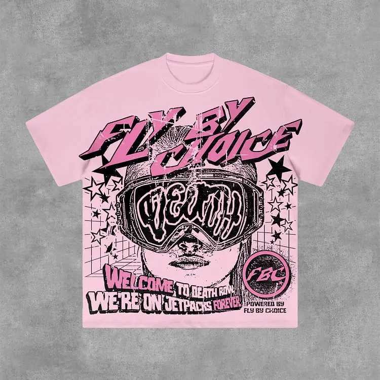 Vintage Fly By Choice Death Graphic 00% Cotton Short Sleeve T-Shirt Men Y2K Short Sleeves Oversize Tshirt Streetwear Women Tops W250117