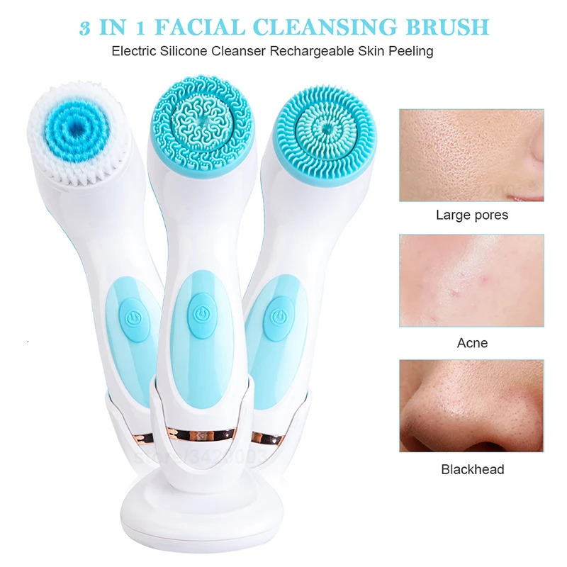 4 IN 1 Electric Facial Cleansing Brush Face Roller Massager Face Exfoliating Ultrasonic Washing Brush Cleanser Beauty Skin Care 250121