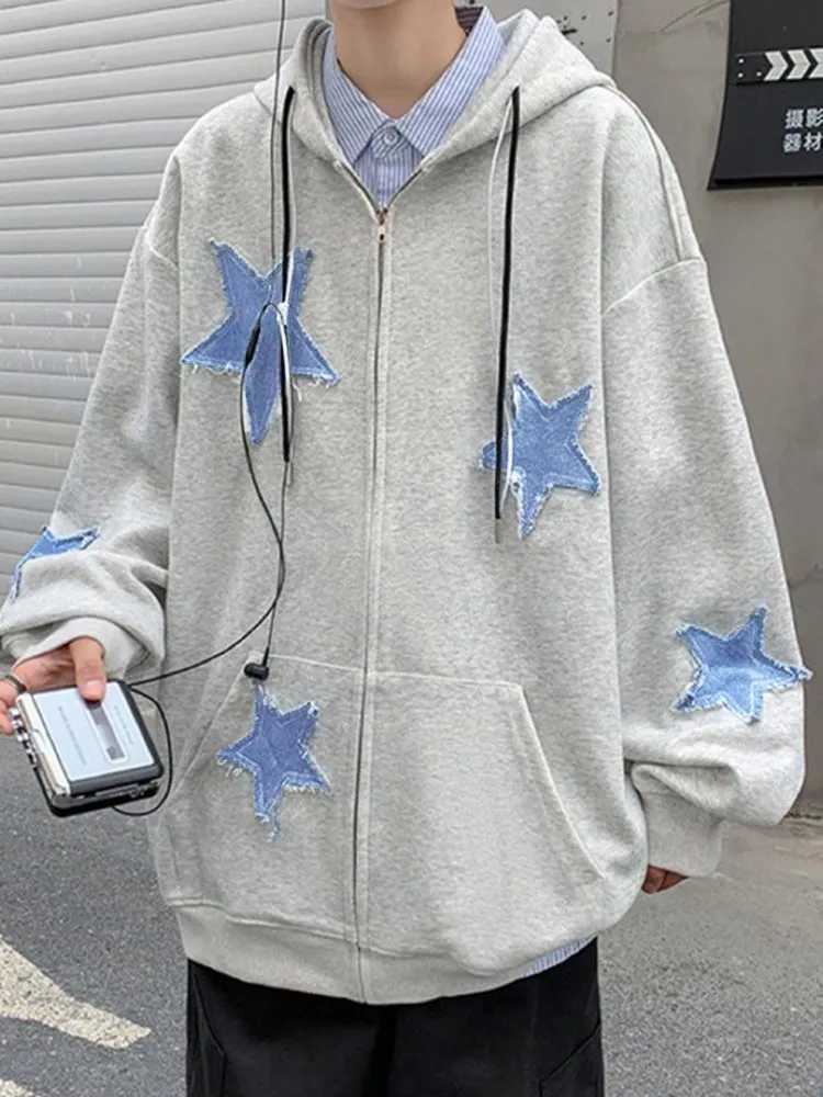 Womens Star Patch Zip Up Hoodie for women Oversized Y2k Sweatshirt Jacket E-Girl 90s Pullover Streetwear W250117