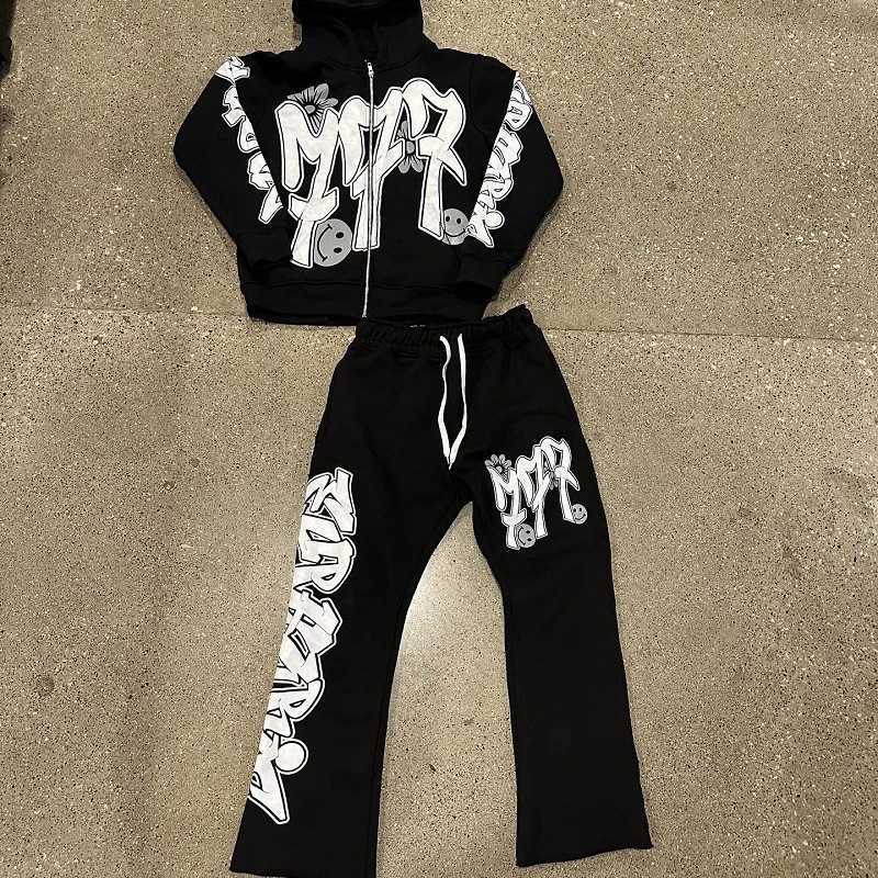 Street Fashion Letter Printing Streetwear Y2K Mens Hip Hop Oversized Hoodie Sweatshirt Sweatpant Casual Retro Pants Sportswear W250117