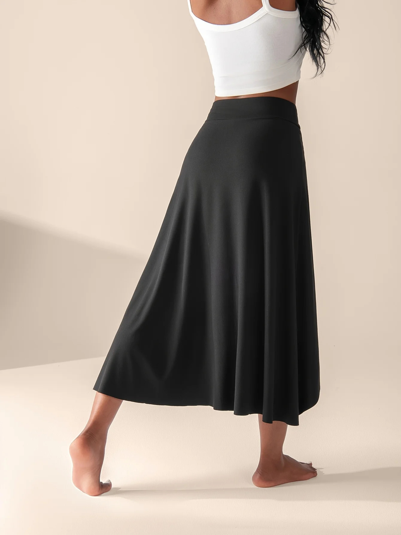 Casual Womens Skort Skirt with Pockets Solid High Waist Slit Culottes 250121