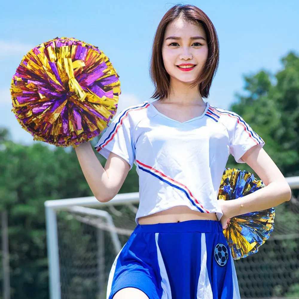 Plastic Double Hole Handle Cheerleader Pom Poms Metallic Streamer Club Sport Supplies Dance Party Decorator Cheerleading PropW250121