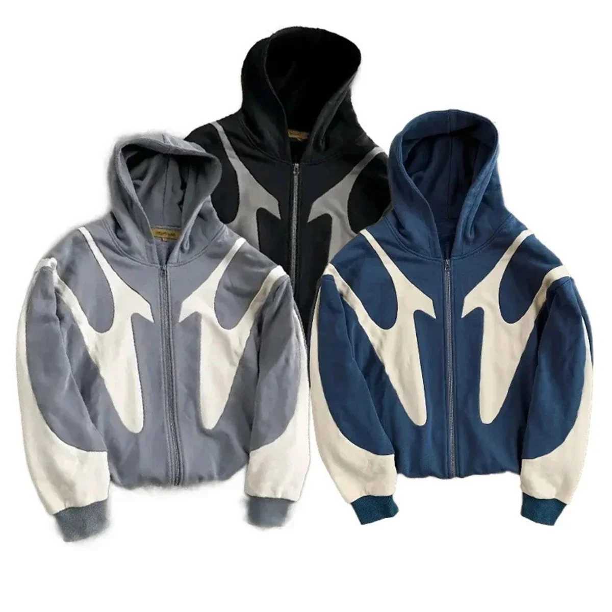 Y2K Hip Hop American Hoodies Women Men Fashion Retro Zipper Streetwear Harajuku Patchwork Coat Spring Fall Printed Sweatshirts W250117