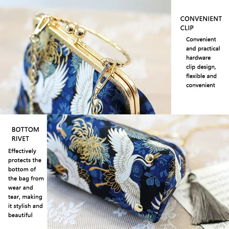 Fashion Vintage Fringe Bag Small Shell Bags Chain Women Shoulder Crossbody Bag Crane Flying Womens Handbags Purses Embroidery 250120