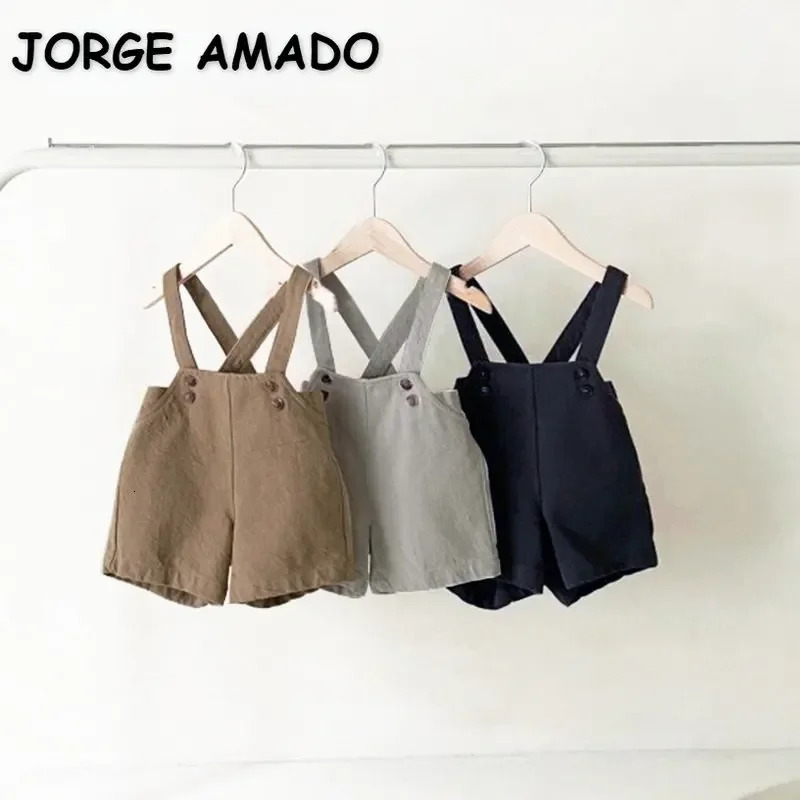 Korean Style Summer Kid Boy Girl Shorts Khaki Light Grey Blue Sling Pants Loose Trousers Children Retro Overalls E3257 250117