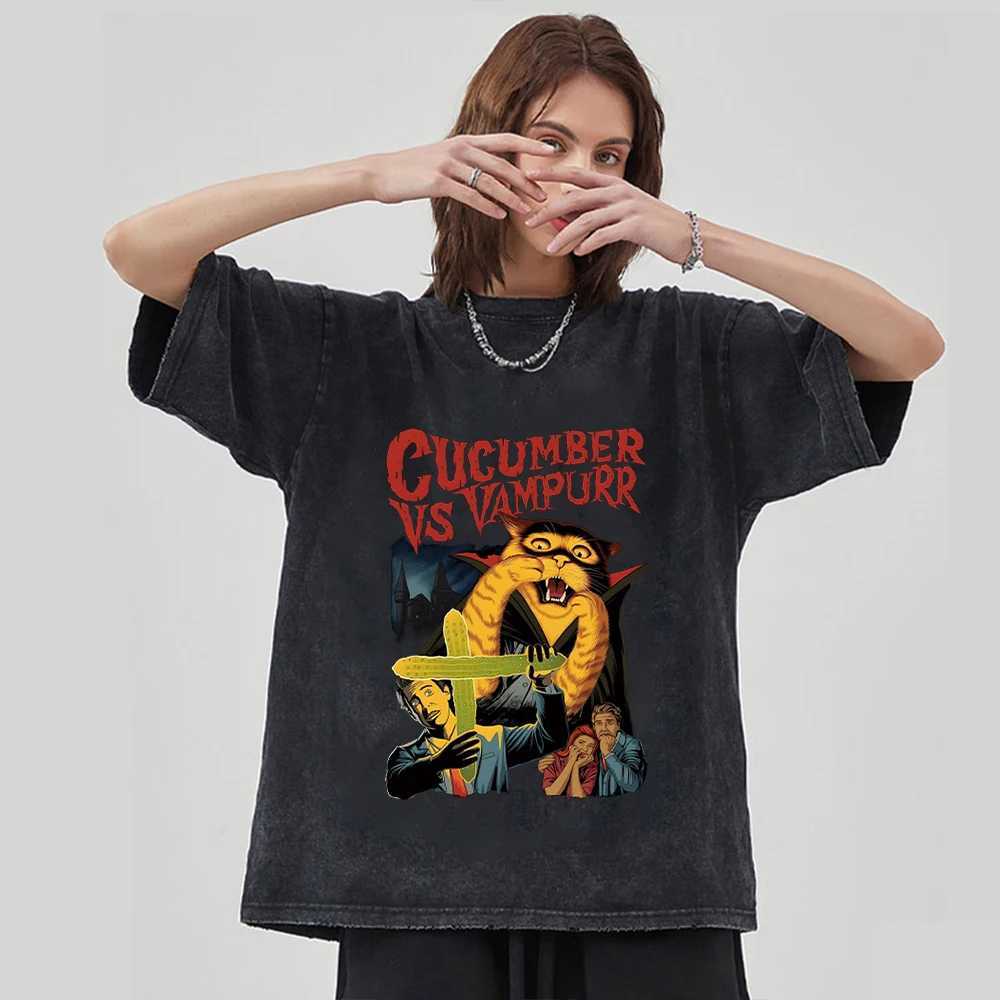 Y2k Printed T Shirt Men Retro Washed 00% Cotton Tops Tees Harajuku Tshirt Streetwear Hip Hop Male Acid T-shirts Unisex W250117