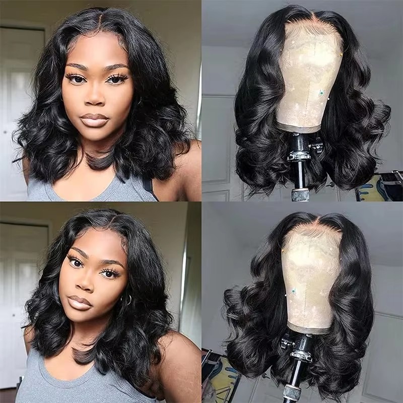 14In Curly Bob 13x6 HD Transparent Body Wave Lace Frontal Wig Pelucas De Cabello 100 Humano 13x4 Lace Front Wig For Women