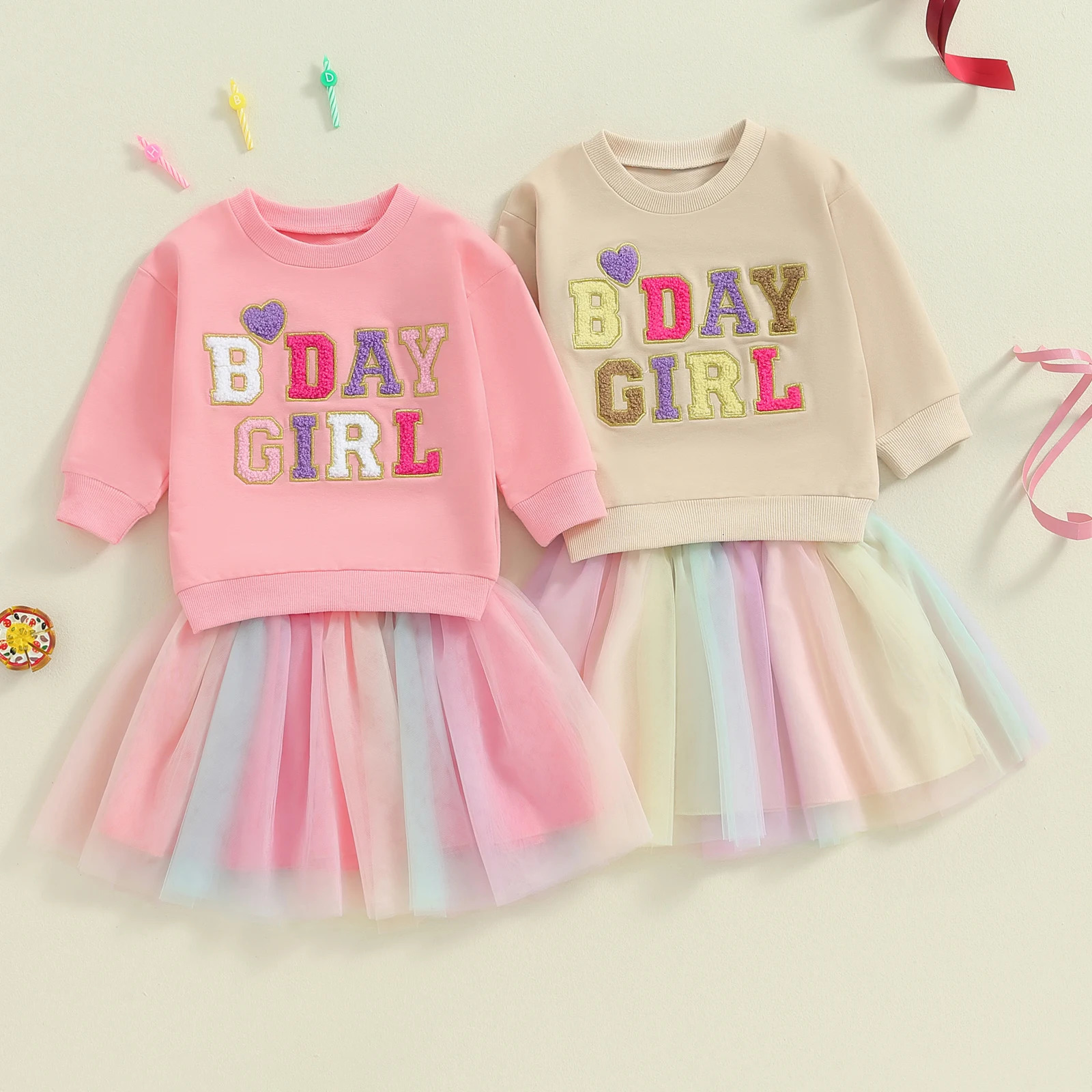 Toddler Girls 2Pcs Birthday Outfits Long Sleeve Letter Embroidery Tops Tutu Skirt Set Baby Clothes 250116