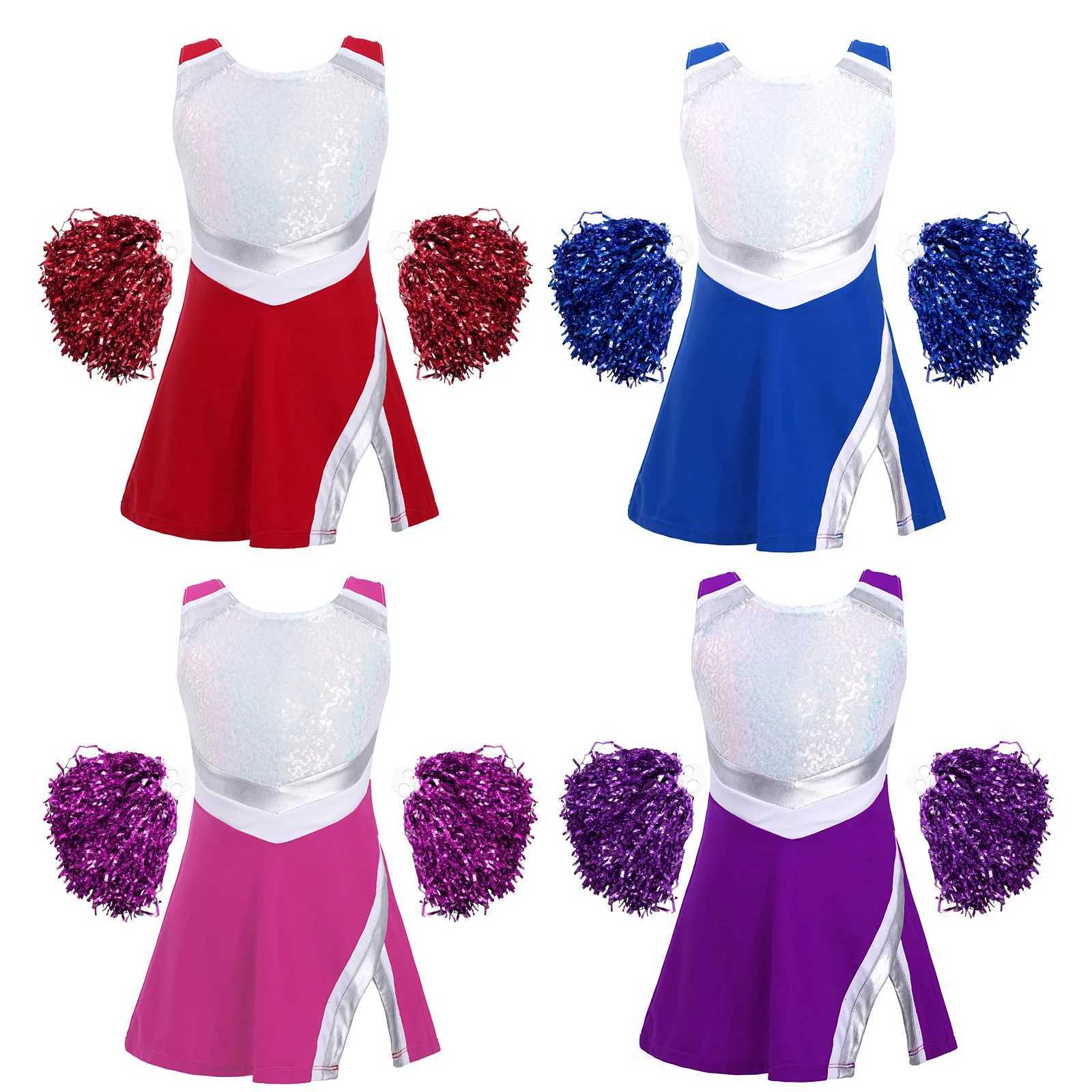 Childrens girls cheerleading costume sleeveless cheerleading costume with flower ball set stage performance cosplay DancewearW250121