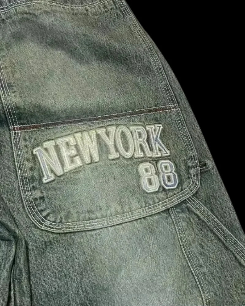 Y2K Fashion Letter Embroidery Patch Pack Jeans Womens Street Retro Hip Hop Pop Gothic Casual Clown High Waist Wide Leg Pants 250117