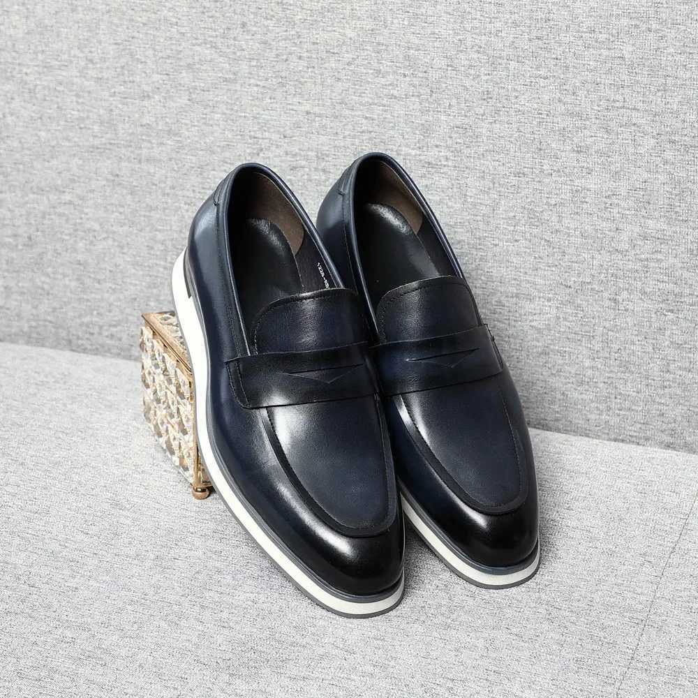 Classy Mens Casual Business Shoes Genuine Cow Leather and Flat Penny Loafers Spring/Autumn Sneakers Blue Black Size 38 To 46XJ250118