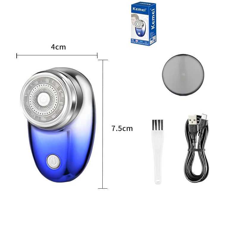 Kemei Mini Travel Shaver Portable Rechargeable Electric Razor TYPE-C USB Pocket Size Men Shaving Mane for Men Wet and Dry UseW250117