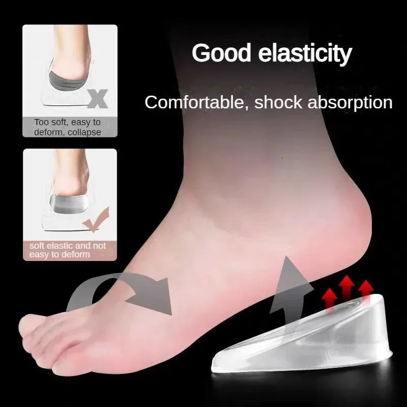 3CM 2CM Silicone Gel Height Increase Insoles Heel Lifting Inserts Invisible Transparent Foot Care Protector Elastic Shoe Insert 250121