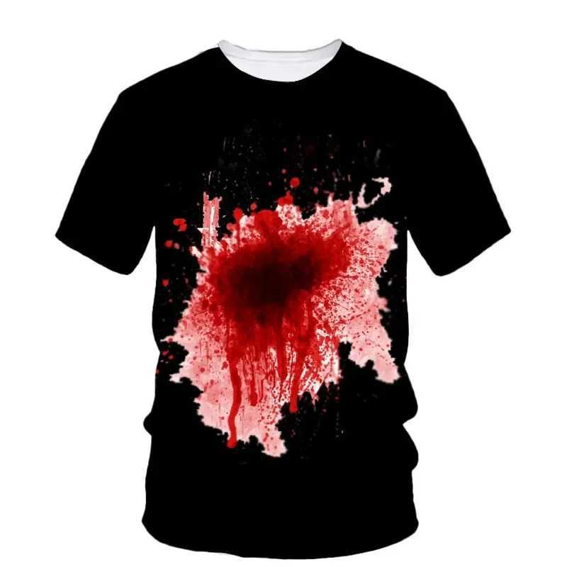 Halloween T-Shirts Horror Bloody 3D Print Men Women O-Neck Short Sleeve T Shirt Oversized Harajuku Y2k Tees Tops Kids Clothing W250117