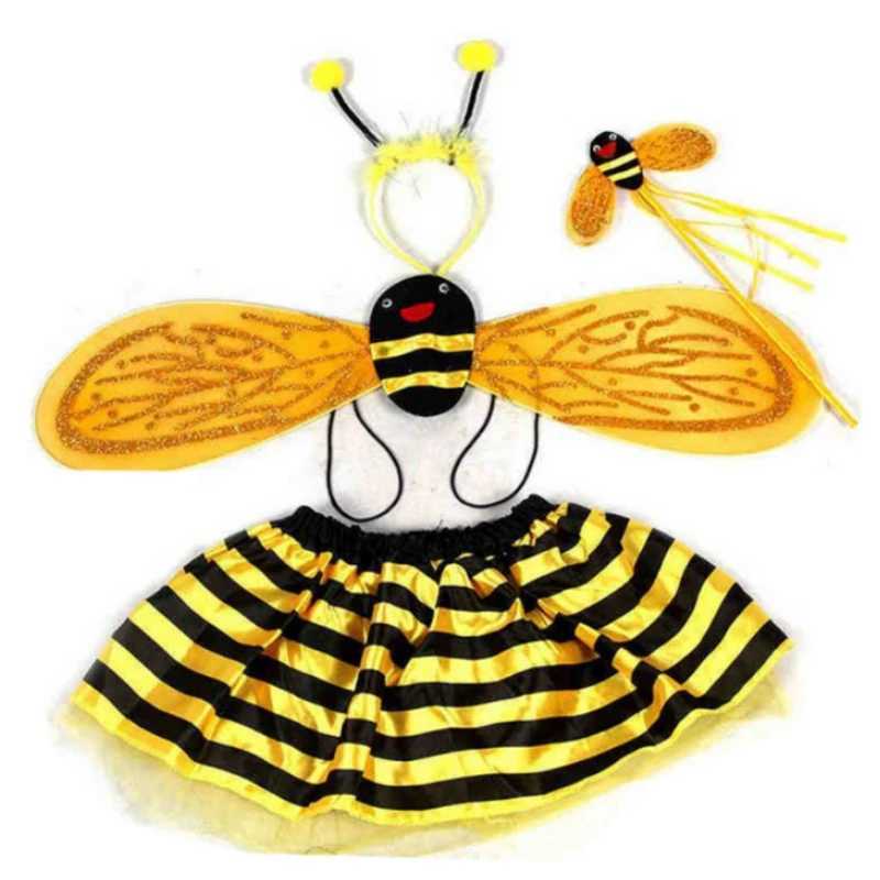 4-piece/set childrens fairy costume set ladybug bee flashing cute wings striped layered Tutu ski club headband dressing Halloween costume W250117