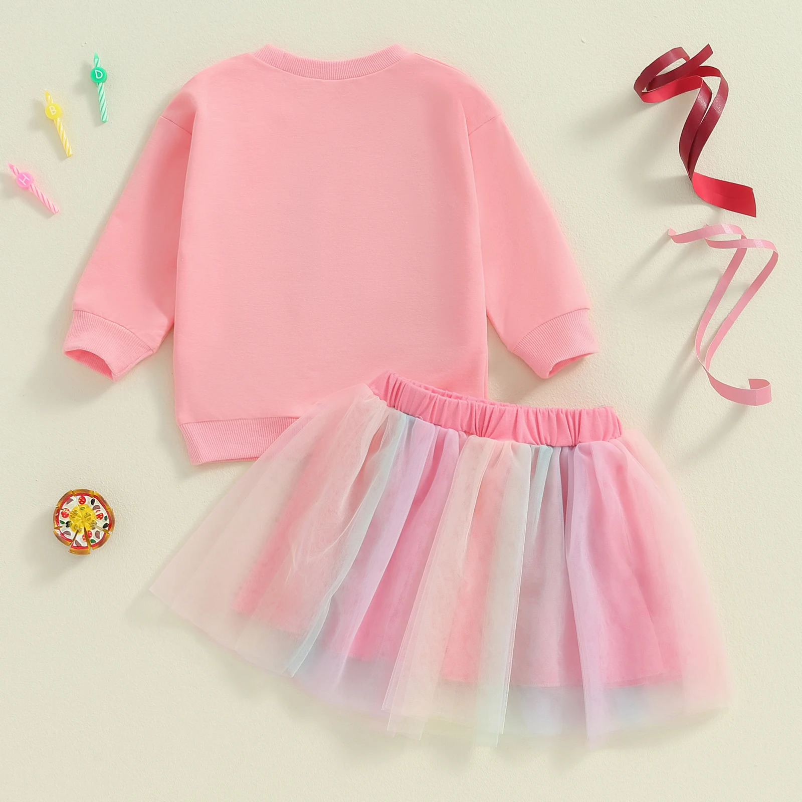 Toddler Girls 2Pcs Birthday Outfits Long Sleeve Letter Embroidery Tops Tutu Skirt Set Baby Clothes 250116