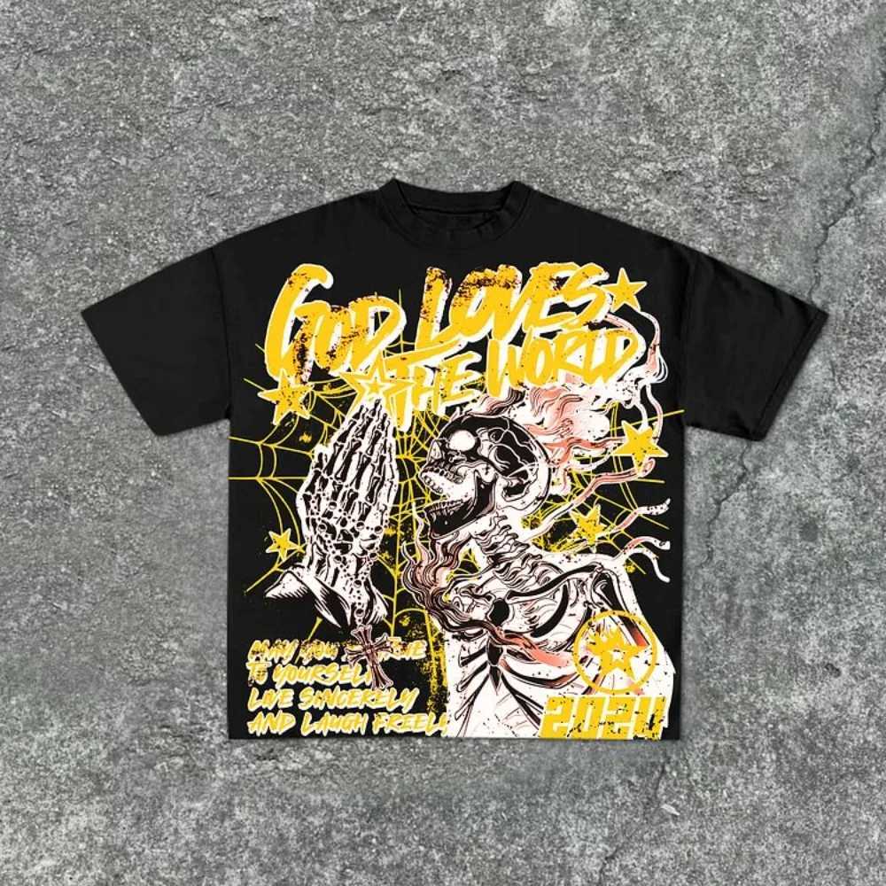 Casual Short Sleeve God Loves The World Graphics 00% Cotton T-Shirt Men Y2K Short Sleeves Oversize Tshirt Streetwear Women Tops W250117