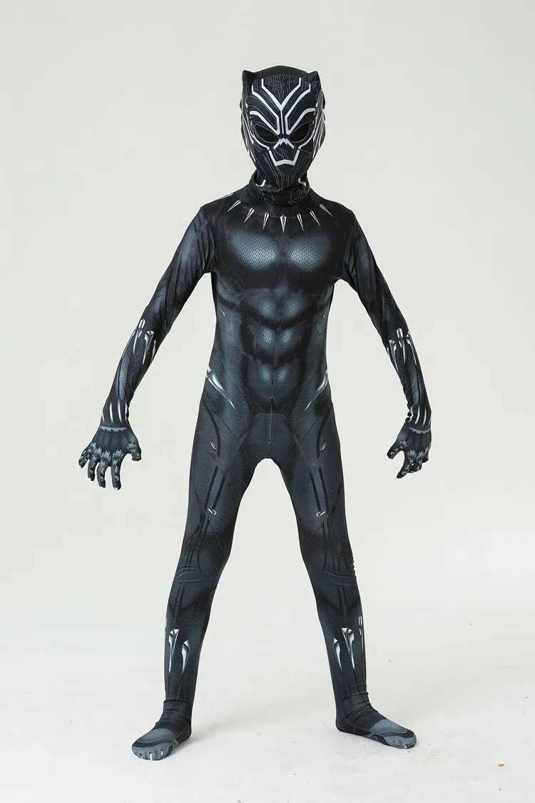 Super Hero Black Childrens Black Panther Boy Adult jumpsuit Childrens Black Panther Role Playing Halloween costume Tight new W250117