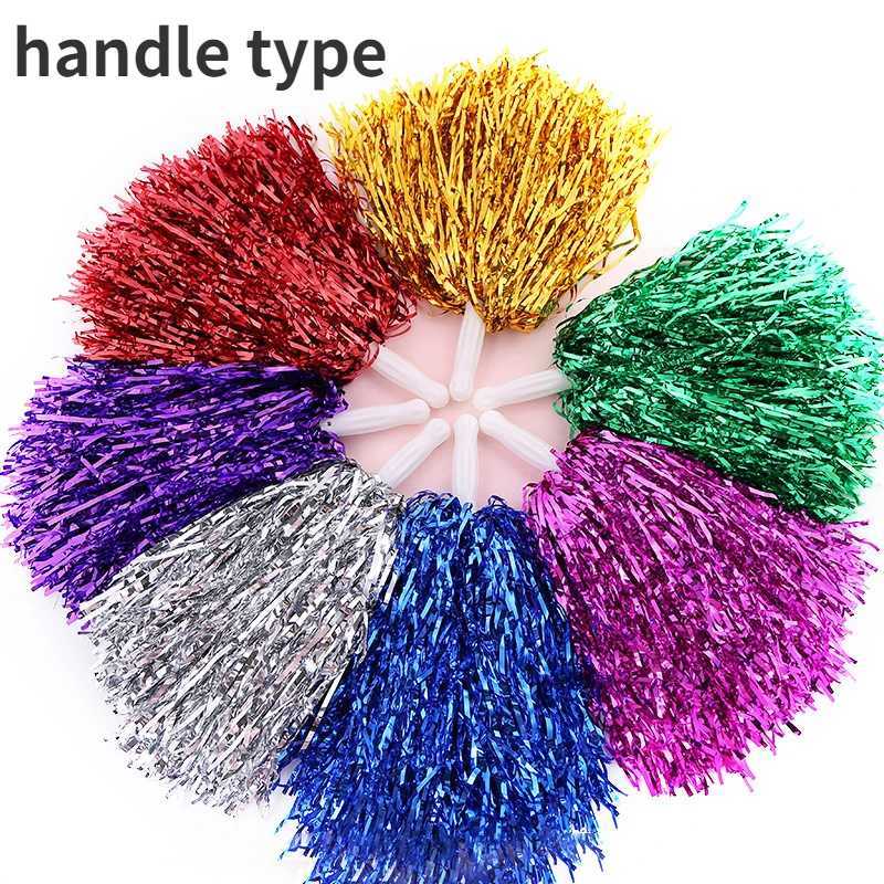 Cheerleading Pom Poms with Handle Cheer Balls Gold Yellow Pink Red Green Blue Hand Dance Pompoms Accessories for Women Girl KidsW250121
