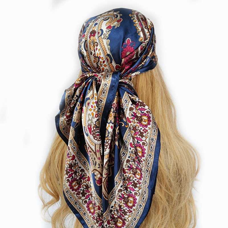 2023 new 90*90cm Fashion Imitated Silk Scarf Ladies Outdoor Print Luxury Neck Hair Decorate Headband Small Kerchief Soft Wr W250118