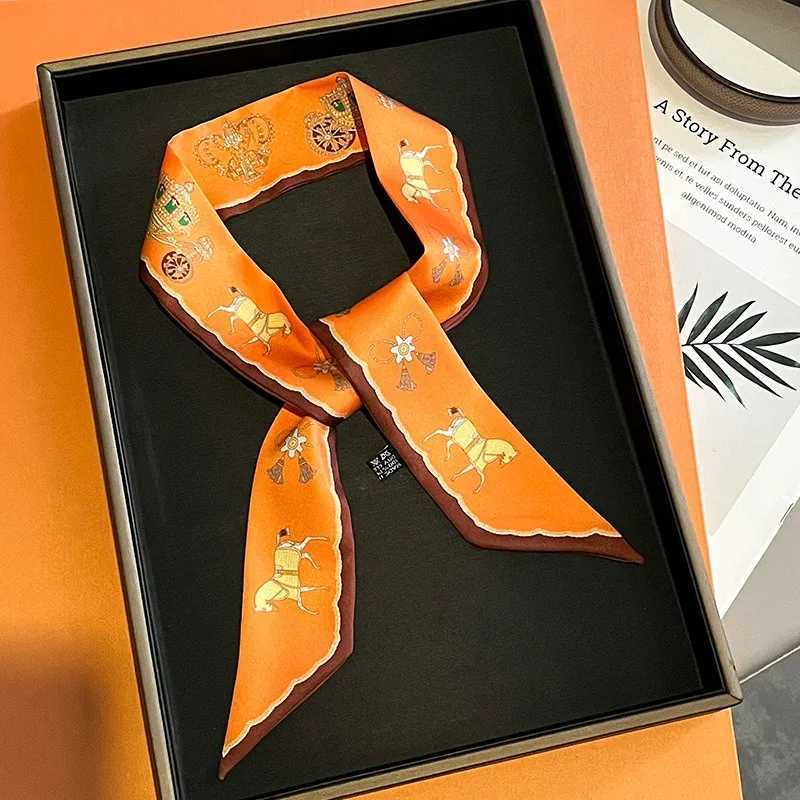 Womens scarf tight silk warhorse carriage print small handbag ribbon womens collar headscarf W250118