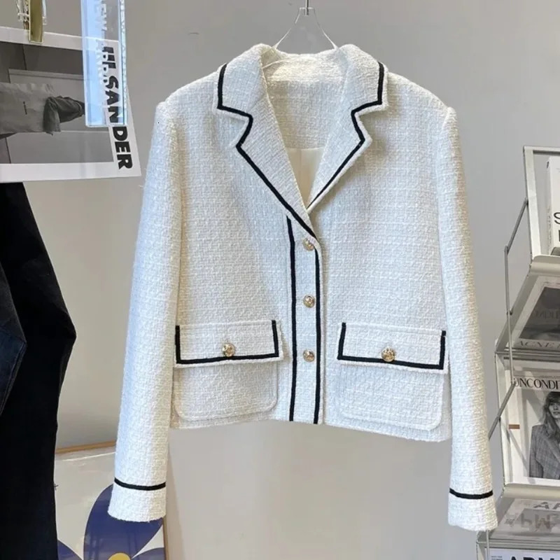 French Light y Celebrity Temperament Black and White Lapel Foreign Tweed Jacket Female Personality Advanced 250122