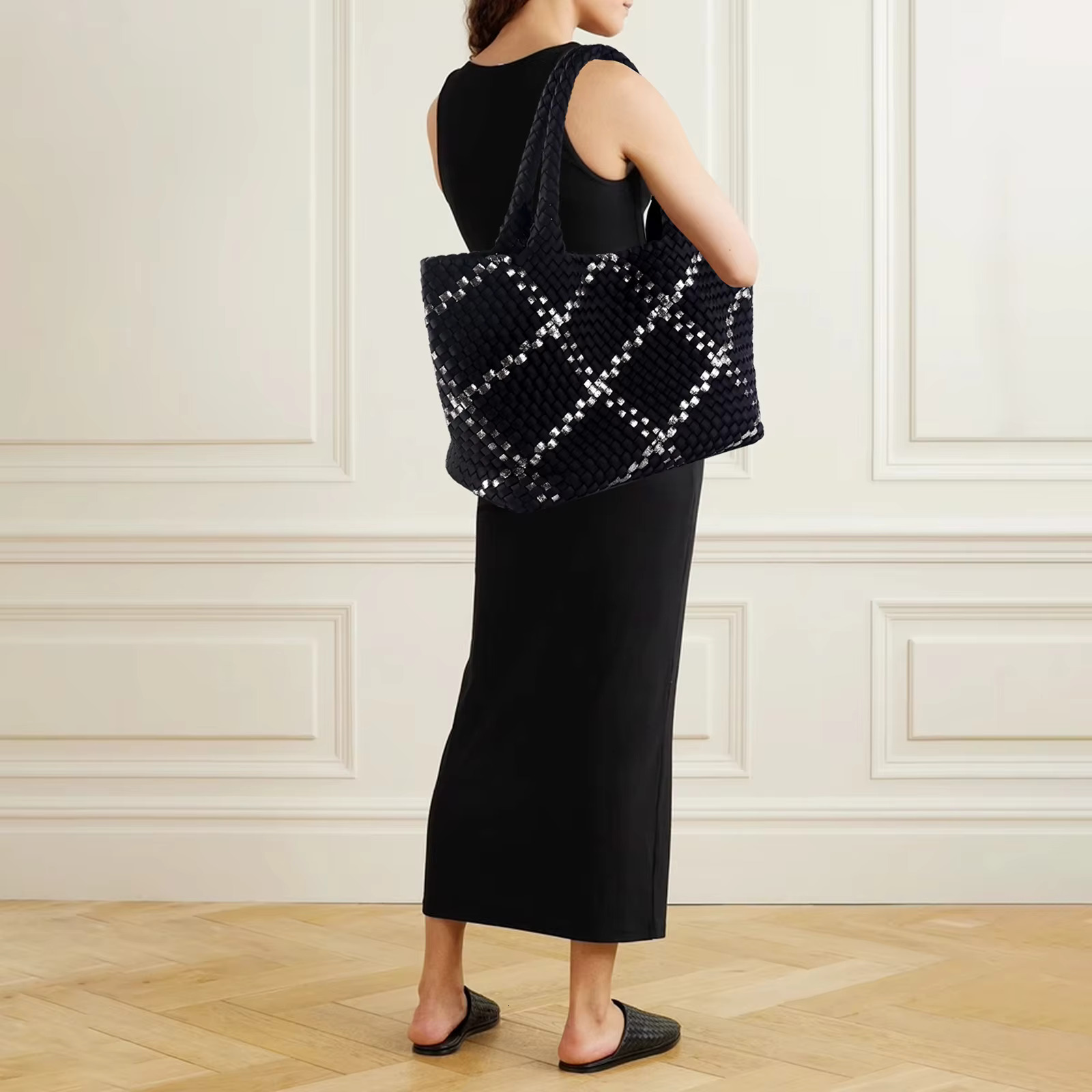 New Leisure Diving Cloth Woven Soft Texture Handmade Large Capacity Women's Handbag Shopping Travel Shoulder Bag Exquis