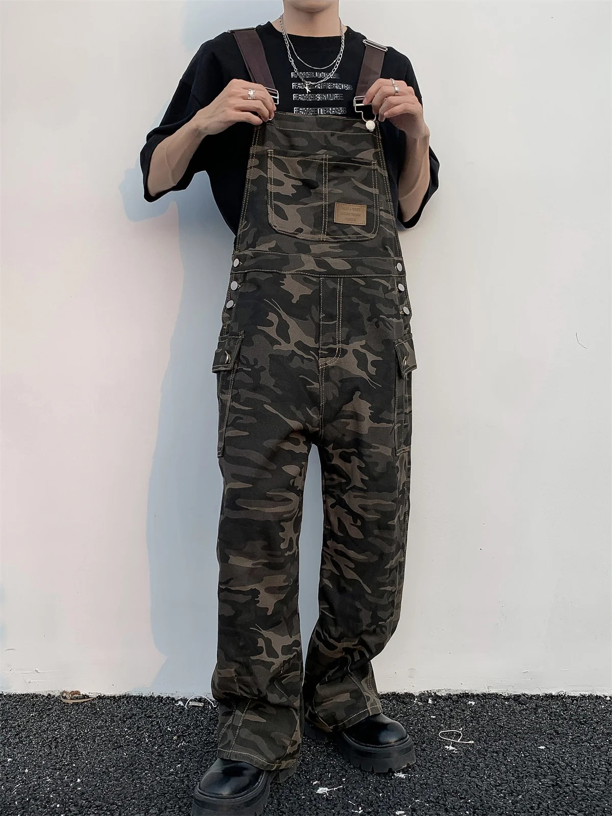 American Logging Camouflage Workwear Overalls Mens Straight Tube Loose Street Cool Casual Denim Cargo Pants Punk Streetwear 250109