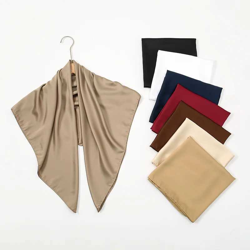Plain Silk 90 Square Scarf Satin Headband For Muslim Woman Hijabs Wrs Fashion Hair Scarf Casual Islam Mister Female Bandbana W250118