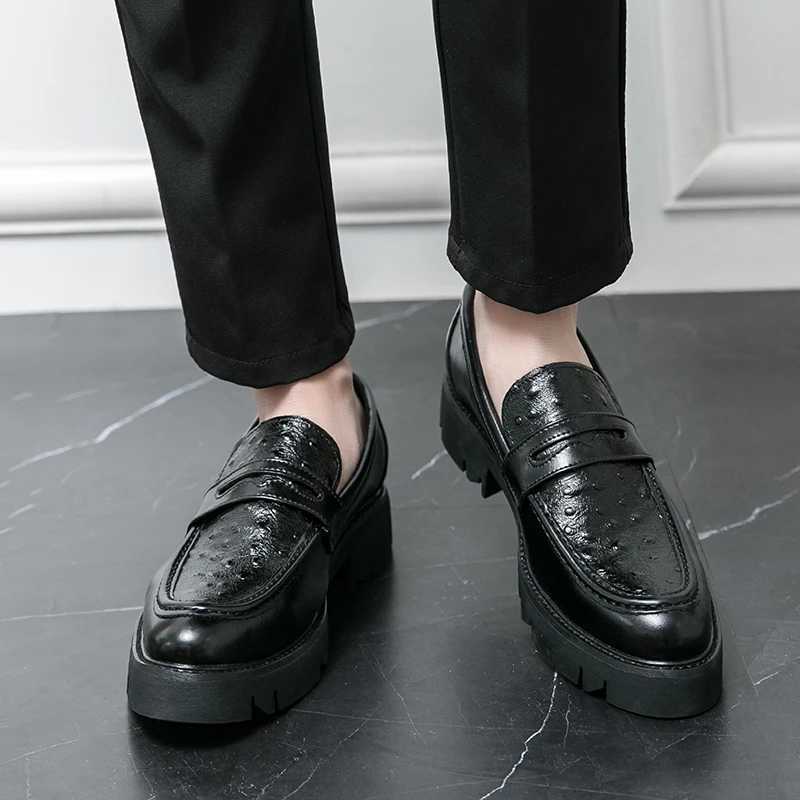 2024 new leather mens thick soled business casual leather shoes a slip- loafers British fi mens shoesXJ250118