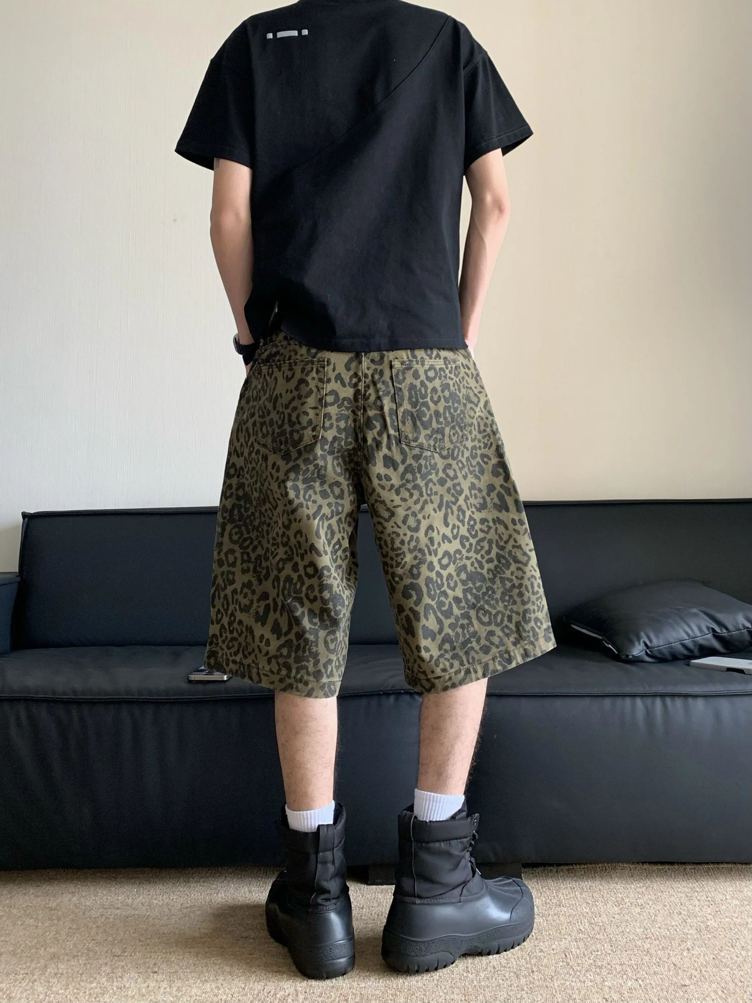 Leopard Fade Colossus Jorts Couple Cropped Pants Y2k Bagged Denim Shorts XS-XXL 250110