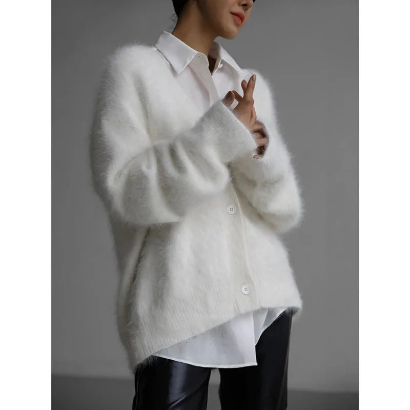 Ladies Wool Knitted Sweater Cardigan Europe And America Autumn And Winter Lazy Loose Long-Sleeved V-Neck Sweater Coat 250118