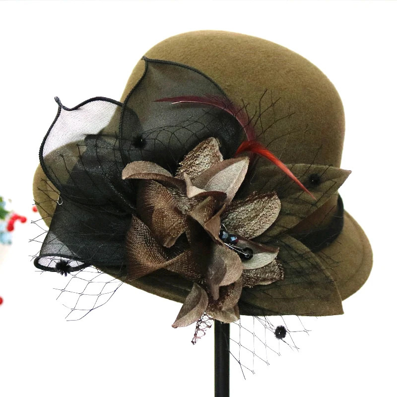 Autumn Winter Wool Women Elegant Church Hat Ball Ribbon Solid Color Ladies Jazz Cap Female Bow Bowler Wedding Ceremony 250118