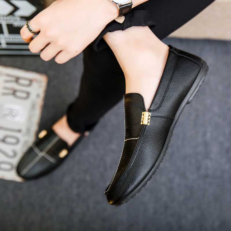 Spring Autumn Men Loafers PU Leather Driving Boat Shoes Slip- Casual Doug Shoes Moccasin Breathable Soft Male FlatsXJ250118